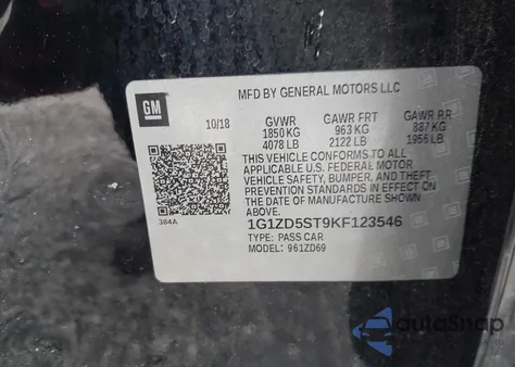 2019 Chevrolet Malibu Lt z USA, uszkodzony, nr VIN 1G1ZD5ST9KF123546